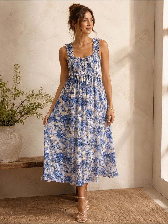 Altar'd State Dresses & Skirts - Altar’d State Blue Floral Smocked Midi Dress NWT XS Cottagecore Romantic